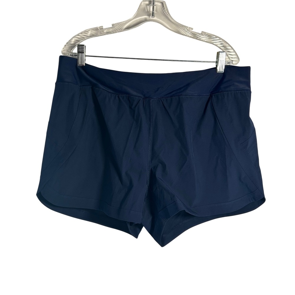 Lands End Navy Blue Swim Shorts Women 16 Board Shorts Built-in Liner‎ Stretch